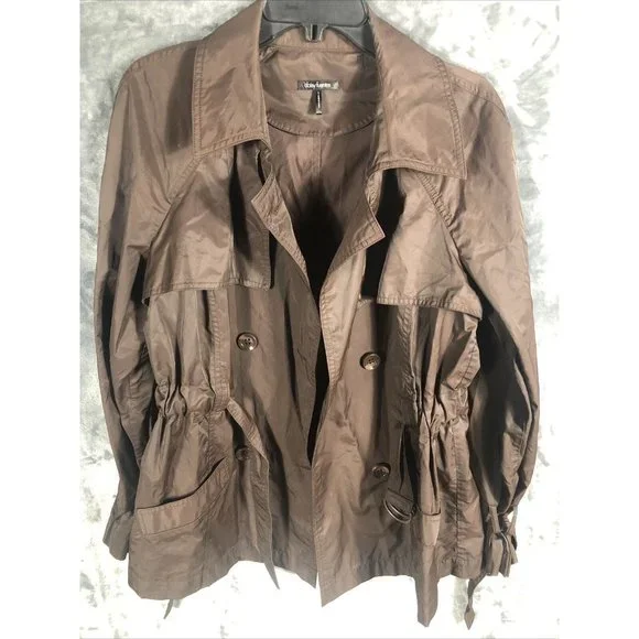 Daisy Fuentes 2 Button Woman’s Belted Wind Breaker Jacket Large Brown - Picture 5 of 13